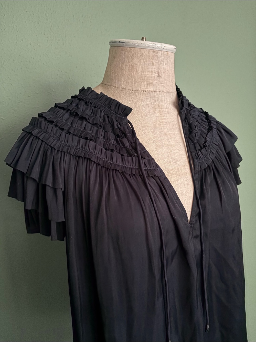 Ulla Johnson Noir Silk Ruffled Blouse